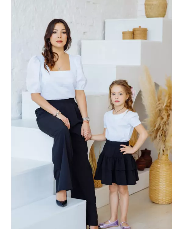 Комплект в стиле Family Look брюки для мамы и юбка для дочки Палаццо М-2186 черный