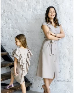 Комплект в стиле family look для мамы и дочки Сафари М-2190 песочный