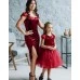 Комплект нарядных бархатных платьев в одном стиле для мамы и дочки Николь М-2201 бордо