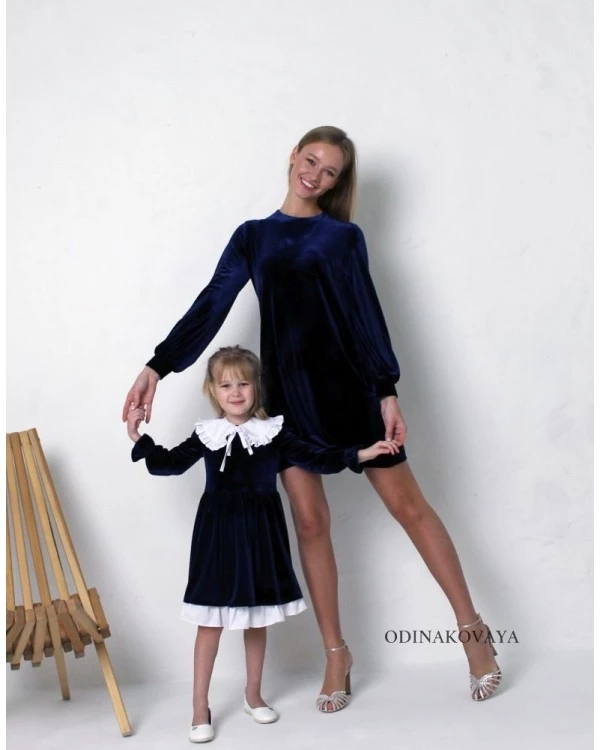 Красивые платья для мамы и дочки, КМ2116 (белый воротник и юбочка добавляются отдельно, в стоимость не входят)