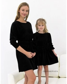 Черные бархатные платья фэмили лук, КМ2115