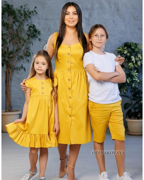 Комплект платье женское и шорты для мальчика Прованс М-2220 горчица