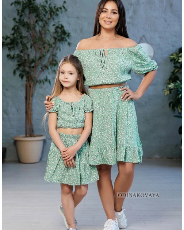 Комплект в стиле family look юбка и топ для мамы и дочки М-2221